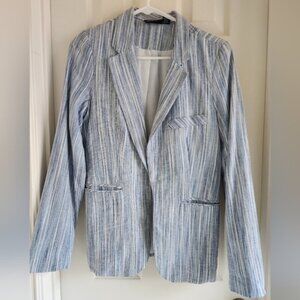 Cynthia Rowley Blue Striped Linen Blend Open Front Blazer Jacket Size Medium